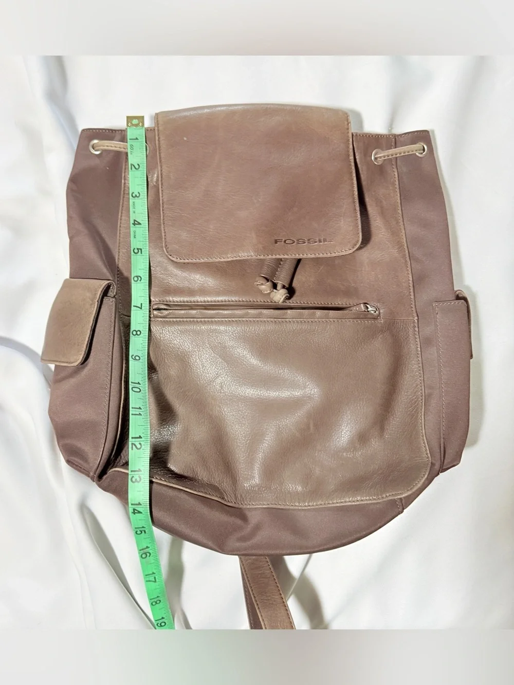 Fossil Light Brown/ Taupe Leather and Canvas Backpack
